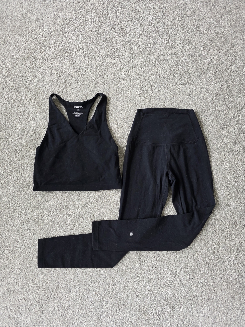 SPLITS59 Black Athletic Set - Crop Tank & High-Waist Leggings